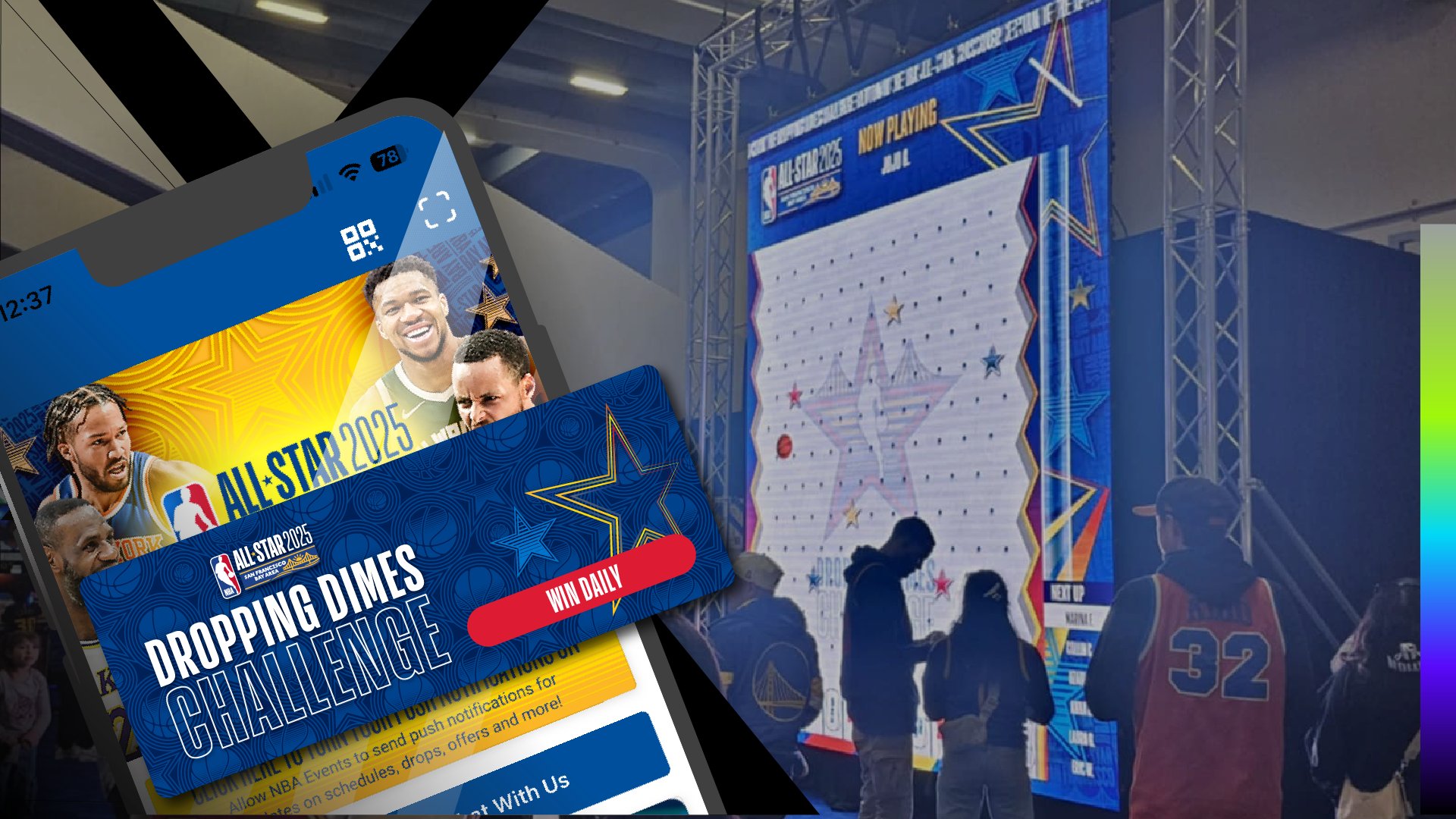 NBA Dropping Dimes Challenge, giant digital Plinko game wall